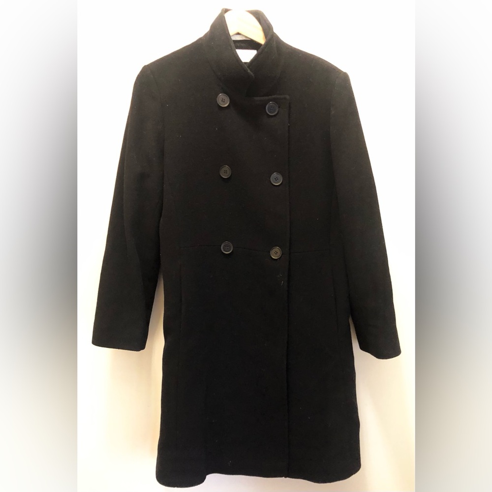 Larry Levine Classic Black Wool Cashmere Double-Breasted Women's Coat Plus Size